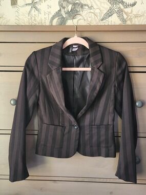 Divide Black And Brown  Striped Single-Button Blazer